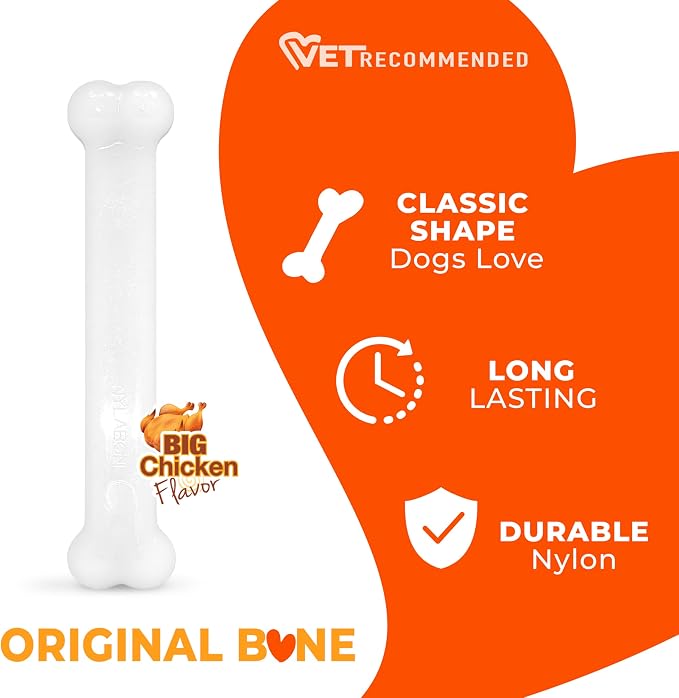 Nylabone Power Chew Classic Bone Chew Toy for Dogs, Durable Dog Toys for Aggressive Chewers, Chicken Flavor, Large/Giant - Up to 50 lbs. (1 Count) | Durable, discourages destructive chewing, long lasting, flavor throughout, keeps dogs busy, for dogs up...