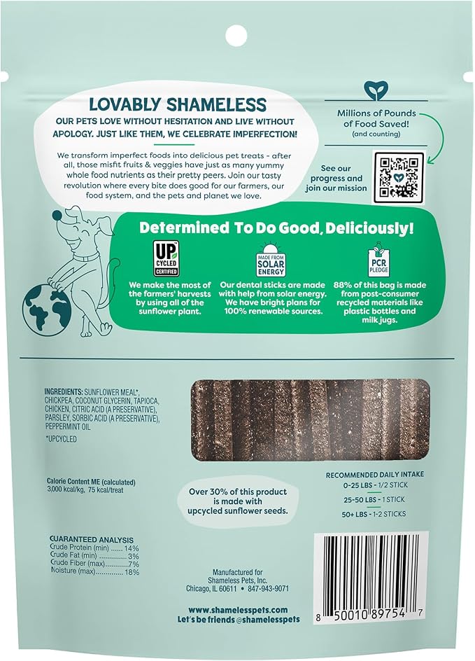 Shameless Pets Dental Treats for Dogs, A Cluck A Day - with Digestive Support for Teeth Cleaning & Fresh Breath - Dog Bones Dental Chews Free from Grain, Corn & Soy