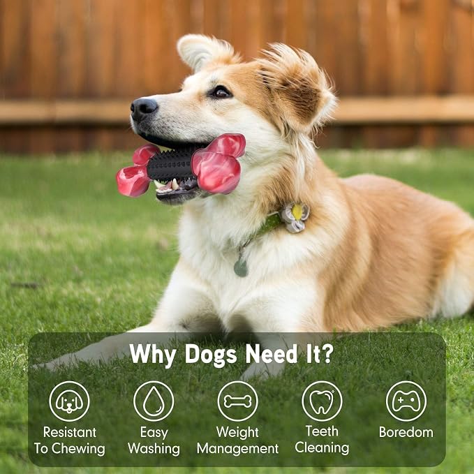 Tough Dog Toys for Aggressive Chewers: Bacon Flavored Long Lasting Dog Bones for Large Dogs, Heavy Duty Nylon & Rubber Dog Chew Toys to Keep Them Busy, Medium & Large Breed (20-80 lbs), Black