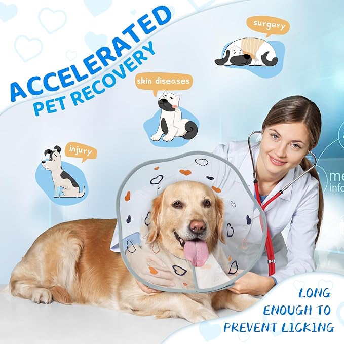 Dog Cone After Surgery - Soft, Comfortable, Adjustable Recovery Collar for Large, Medium, Small Dogs - Stop Licking with Soft Protect Edge (Love, S)