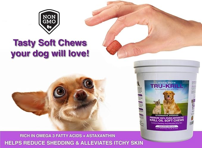 #1 Premium Antarctic Krill Oil Soft Chews for Dogs | Rich in Omega 3 | Astaxanthin | Vitamin E | for Skin and Coat | Low Allergen | Low Calorie | cGMP Certified | Made in USA | 60 Savory Soft Chews