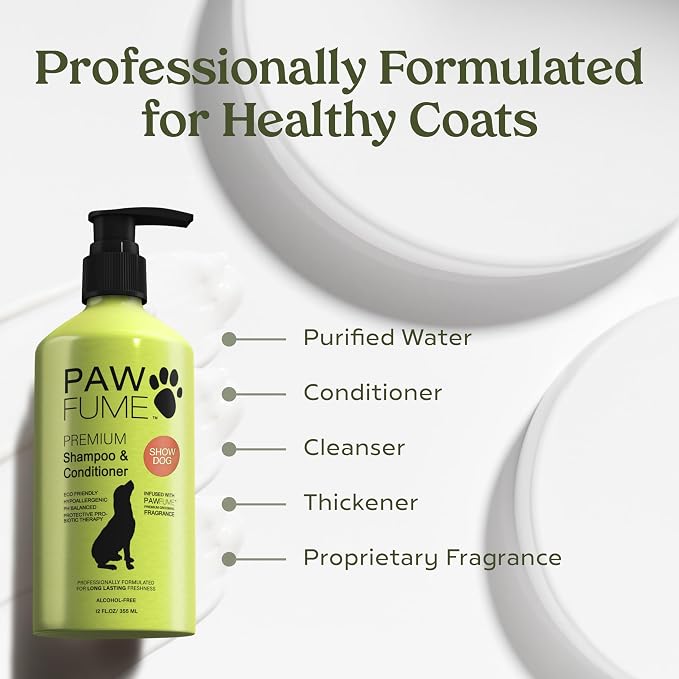 PAWFUME Deshedding Dog Shampoo and Conditioner, Show Dog, 2-Pack | Probiotic pH-balanced formula nourishes, detangles and deep cleans silky coats, salon-quality Shampoo for Dogs