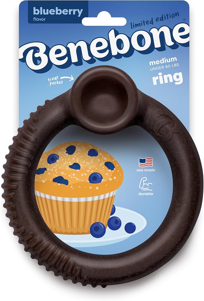 Benebone Ring Dog Chew Toy for Aggressive Chewers, Blueberry, Medium | Durable, Super Chewer, Dog Bones, Long-Lasting, A Size for Every Dog, Keeps Them Busy