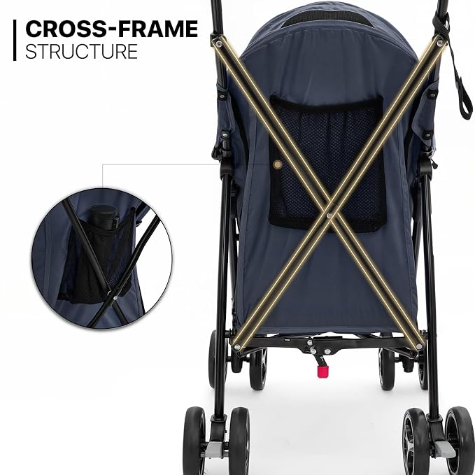 MoNiBloom 4-Wheel Foldable Pet Stroller - Navy Blue, up to 22lbs