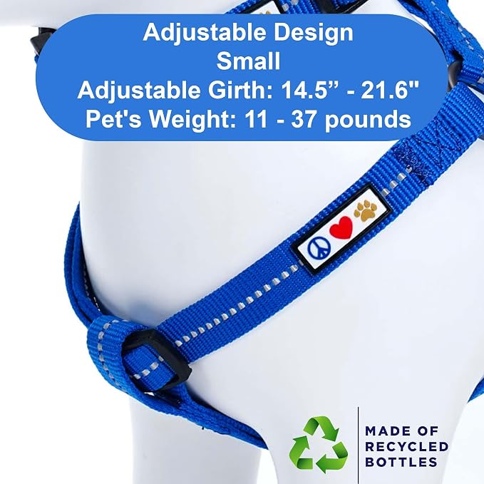 Pawtitas Recycled Reflective Step-in Dog Harness – Adjustable No-Pull Vest for Puppies to Seniors, Safe & Comfortable S Blue
