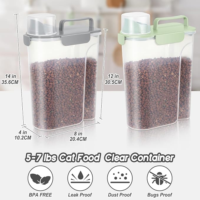 LEAWALK Cat Dog Food Storage Container Upgraded Large Nozzle, 2-Pack, Large, Gray