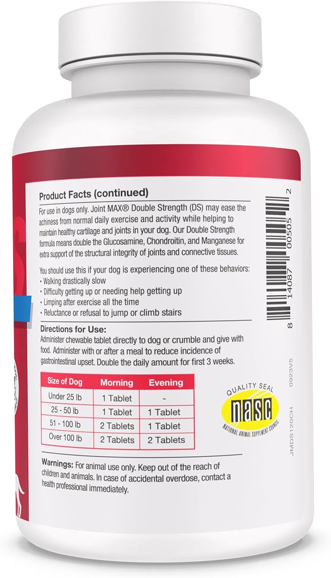 Double Strength - Vitamins, Minerals, Antioxidants - Maximum Joint Health Supplement for Dogs - 120 Chewable Tablets