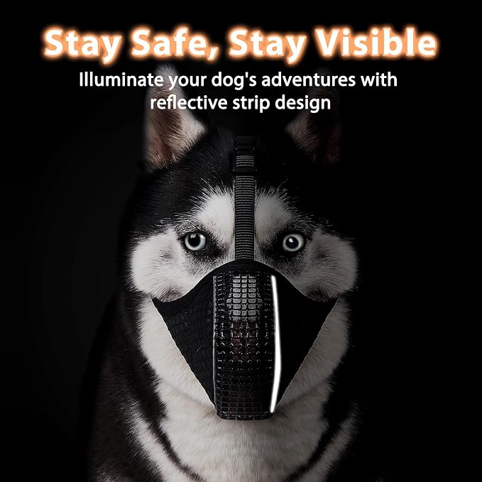 Mesh Dog Muzzle with Collar for Medium Large Dogs Anti Scavenging | Reflective for Nighttime Walks, Soft & Breathable, Anti Biting Chewing Eating, Grooming Training Use, Allows to Drink | XS