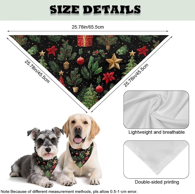 Jeiento Christmas Tree Dog Bandana Reversible Christmas Dog Scarf for Boy Girl Dogs Christmas, Small, Polyester, Christmas Tree