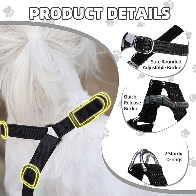 PUPTECK Dog Harness and Leash Set Small Sized, Lightweight Step-in Puppy Harness, Escape Proof No Pull Cute Pet Vest Harnesses, Black&White Checkered S