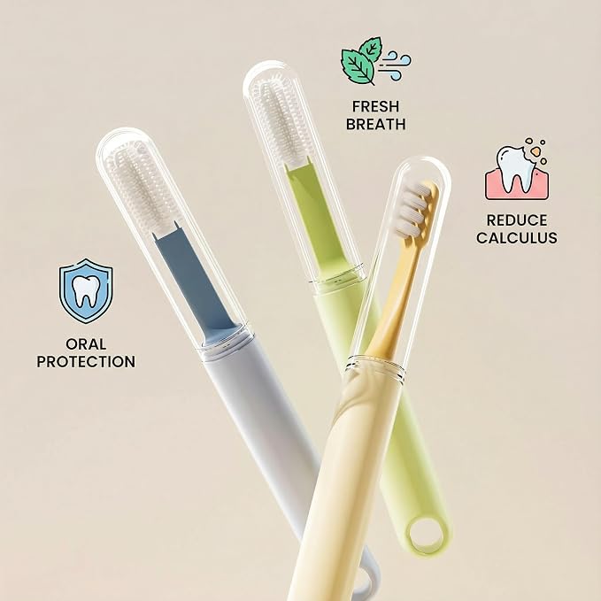Dual-Head Pet Toothbrush for Small Dogs, Cats, Rabbits & Hamsters - Soft-Bristled Animal Oral Care Toothbrush (Yellow)