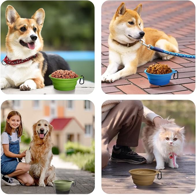 PetBonus Large Collapsible Dog Bowls, 2 Pack, 34oz, Light Blue & Green