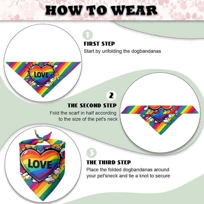 Jeiento Rainbow LGBT Pride Flag Love Dog Bandanas Triangle Bid Scarf for Small Medium, Small, Polyester