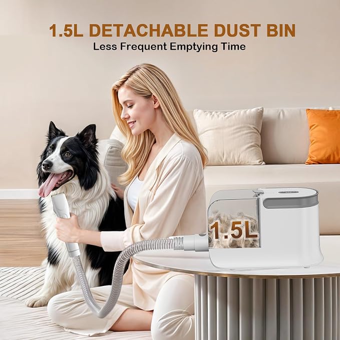 Dog Grooming Vacuum, Dog Grooming Kit with Pet Clipper Nail Grinder, 3 Suction Modes Dog Brush Vacuum with 6 Pet Grooming Tools (Alabaster)