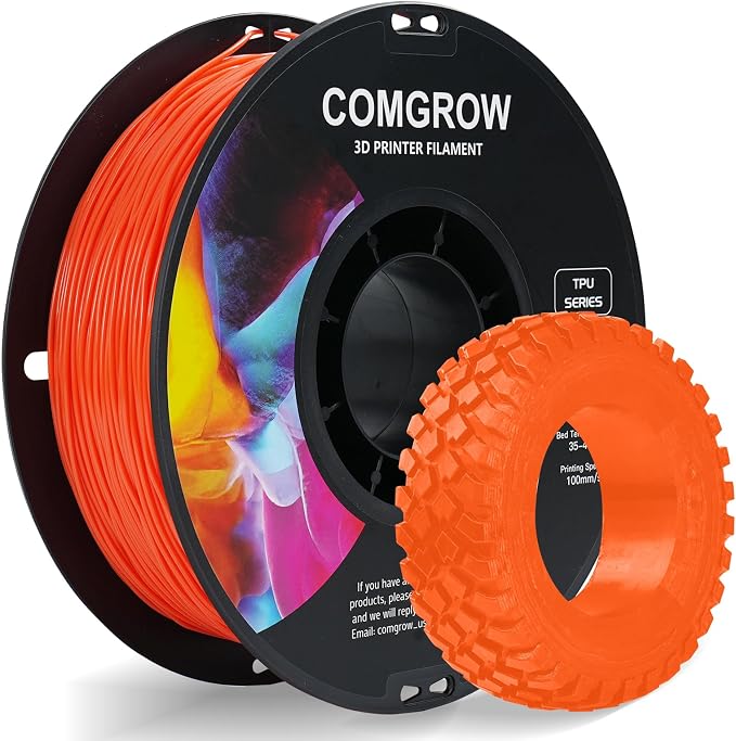 Comgrow TPU Filament 1.75mm, 3D Printing Filament, Flexible 3D Printer Filament, 95A Soft fit Most 3D Printers Dimensional Accuracy +/- 0.02mm TPU Orange1kg (2.2lbs)