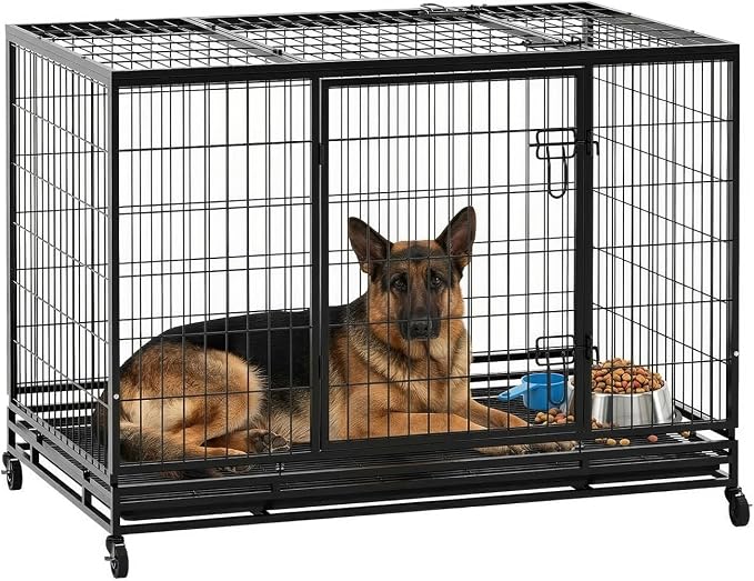 BestPet 48 Inch Heavy Duty Dog Crate, Indestructible Escape-Proof Kennel with Double Door & Removable Tray for Medium to Large Dogs,Black