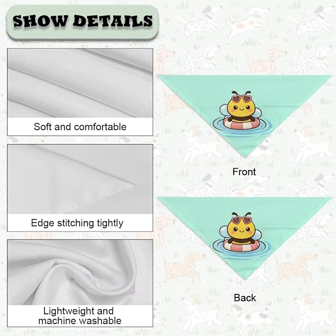 Forchrinse Cartoon Bee Pet Dog Bandana Washable Dog Bib Triangle Scarf Pet Handkerchief Polyester, One Size, Polyester, Cartoon Bee Print