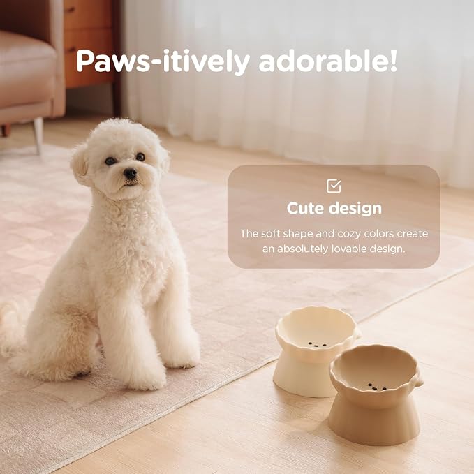 Elevated Dog Bowls, Raised Dog Bowl - Premium Food-Grade Silicone Material, Dog Bowls elevated, Quiet Dog Bowl for Noise-Sensitive Dogs, Non slip, Perfect angle, Cute, Dishwasher Safe (Ivory)