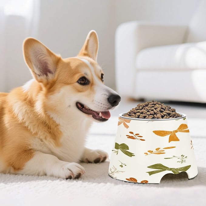 Blueangle Elevated Dog Bowls with Stainless Steel - Non-Slip 2.3 Cup High Capacity Pet Dish for Spinal Health & Autumn Bows Design（179）