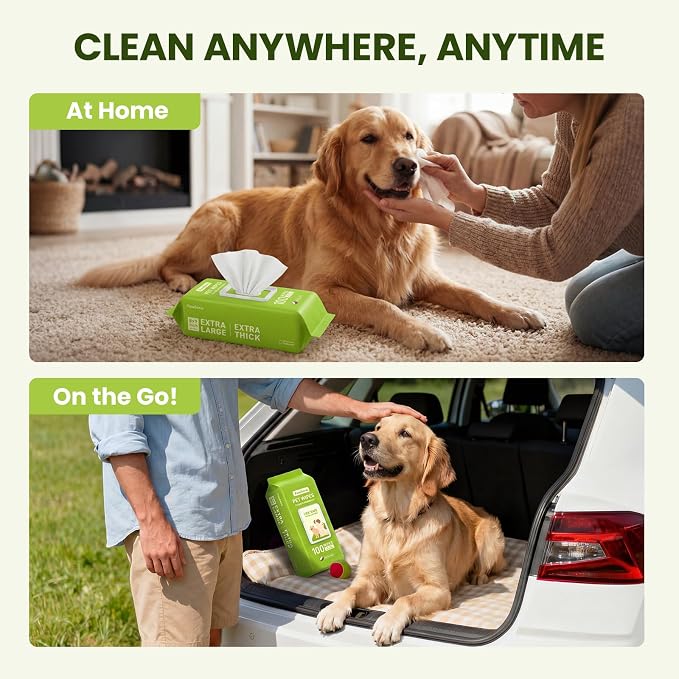 Hypoallergenic Pet Wipes for Dogs & Cats, Coconut Scented, 100 Count