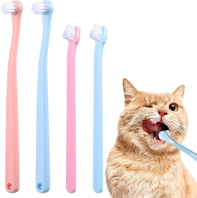 4 Pack Small Dog Toothbrush Pet Toothbrush Cat Tooth Brush 2 Styles Puppy Tooth Brush Mini Size Micro Head Soft Deep Clean Kit for Puppy, Kitten, Dog & Cat, Portable Travel Friendly