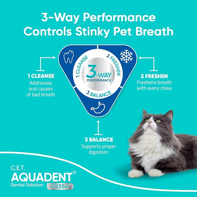 C.E.T. Aquadent Fr3sh Dental Solution for Dogs & Cats, 500 ml | VOHC approved for dogs, pet dental care, liquid pet breath freshener, supports digestive health, just add water