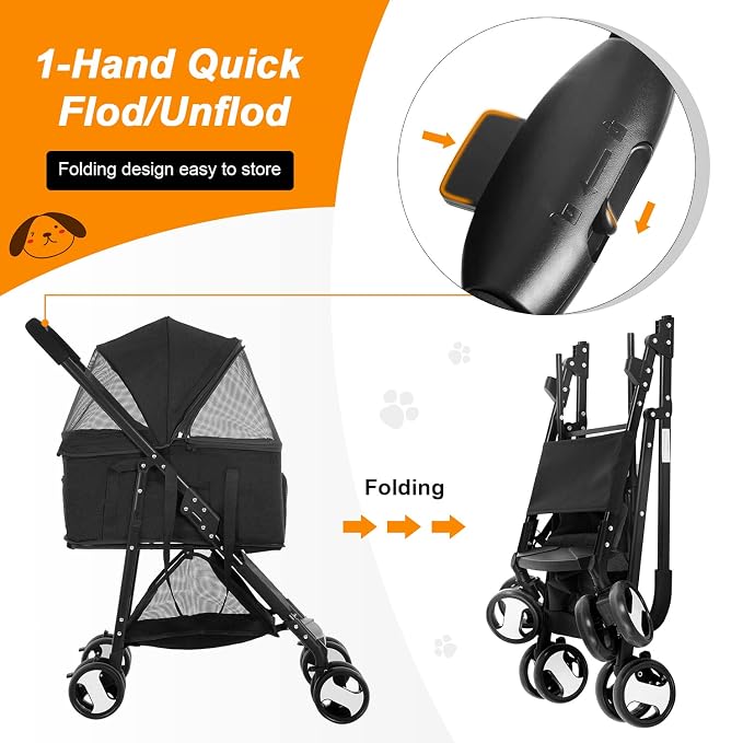 BestPet Premium 3-in-1 Pet Stroller - Black