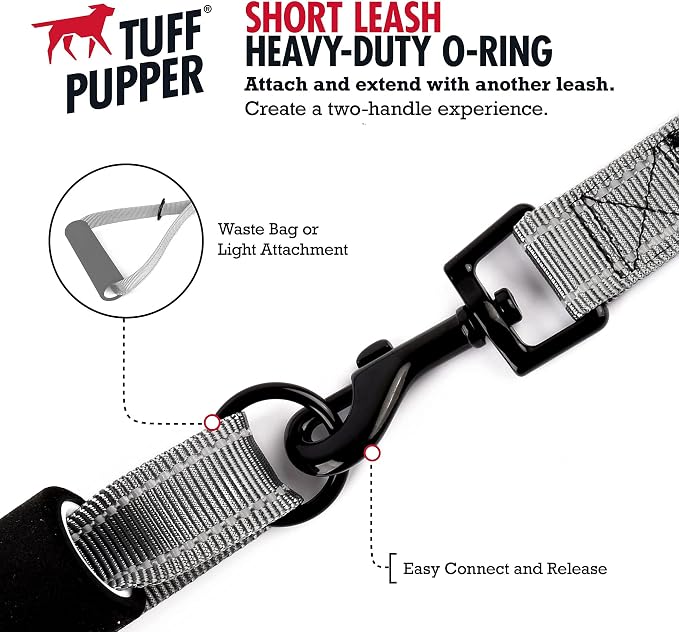 Tuff Pupper Service Dog Leash With Handle for Large Dogs | 12 Inch | Perfect for Service Harness & Training | Traffic Handle With Padding | Short Coupler