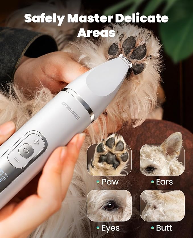 oneisall 4-in-1 Dog Grooming Kit with LCD Display - White