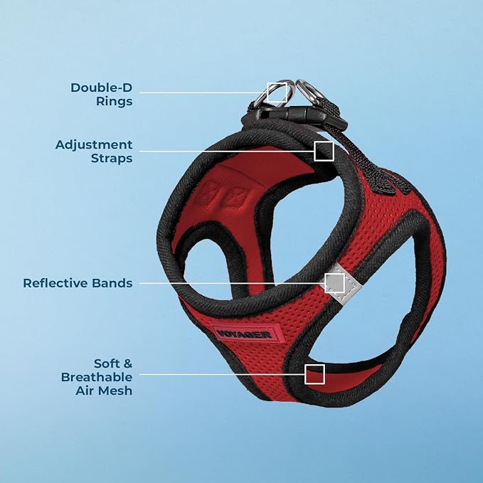Voyager Step-in Air Dog Vest Harness - Red/Black Trim, Medium | 16 - 18" in Chest, Reflective Bands, All Weather Breathable Air Mesh, Cats Compatible, Lightweight, Fast Drying