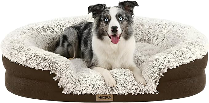 Fluffy Orthopedic Calming Plush Sofa Dog Bed - Medium &amp; Large, 43in, Coffee