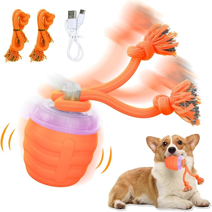 Interactive Dog Toy, [Newly Upgraded] Motion Activated Rolling Ball for Small Dogs, Automatic Moving Dogs Ball for Boredom, USB Rechargeable(Orange)