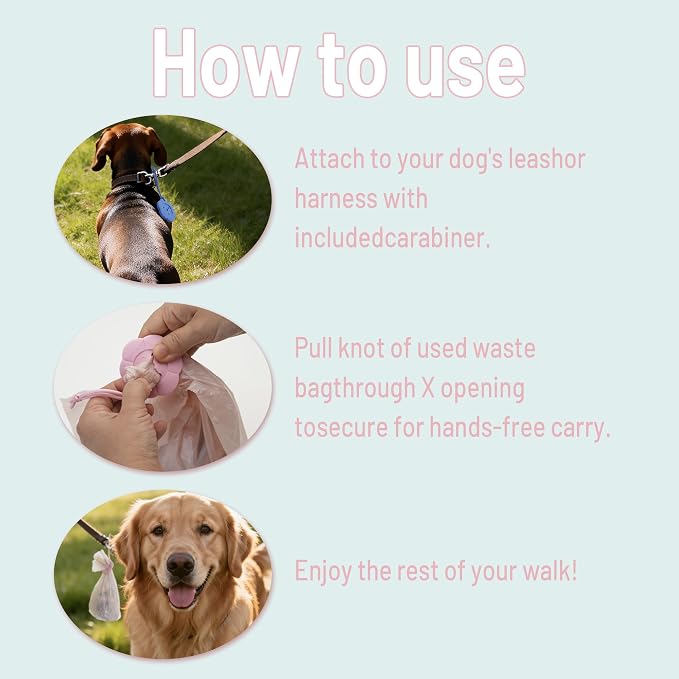 3 Pack Dog Poop Bag Holder, Hands-Free Used Waste Bag Carrier for Dog Leash, Lightweight Durable Silicone Dog Walking Accessories, Easy-to-Clean Poop Bag Clip, Pink Yellow Blue