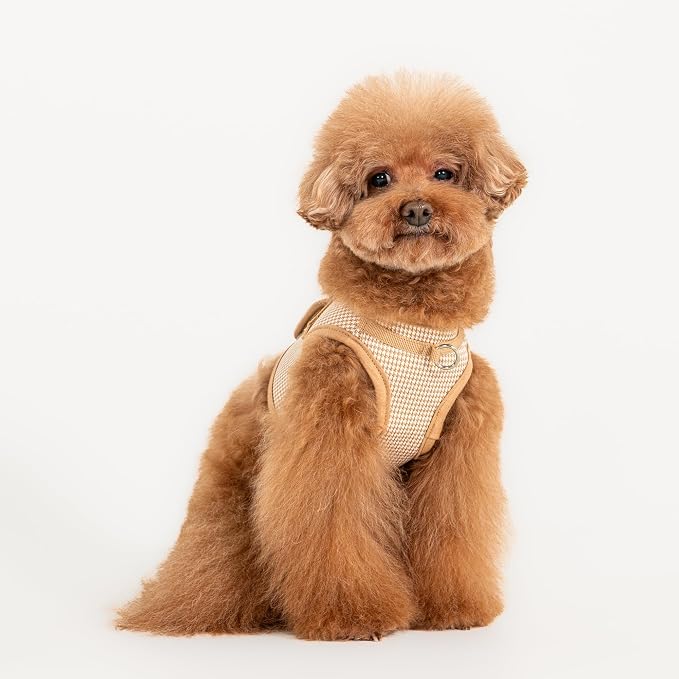 Puppia Amatus Dog Vest Harness B (Step-in) Fashionable Houndstooth Pattern Spring Summer Harness for Small and Medium Dogs, Beige, Medium