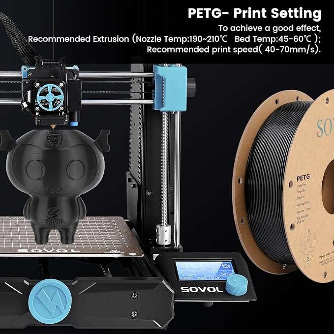 Sovol 3D Printer PETG Filament 2kg (4.4 lbs) Spool Printing Materials, Wiring Tightness, Dimensional Accuracy +/- 0.03 mm, 1.75 mm, Black + White