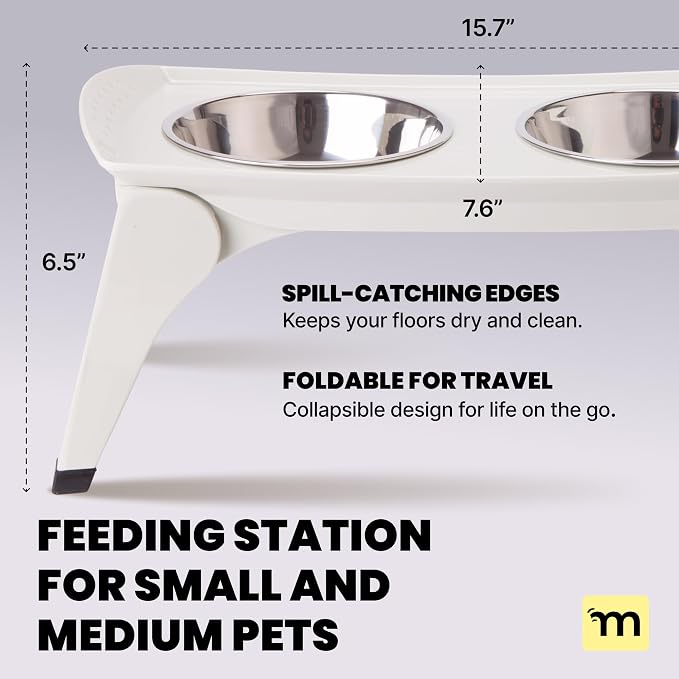 MalsiPree Elevated Dog Bowls for Small Dogs - 6.5" Raised Dog Bowl Stand with Splash Guard - Portable Folding Pet Feeding Station with 2 Stainless Steel Bowls - Travel Road Trip Foldable Collapsible