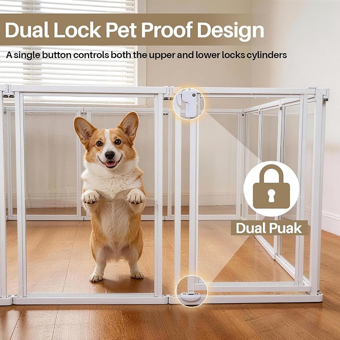 NiceTCU 24" H Acrylic Dog Playpen Indoor, Metal Frame Clear Dog Playpen with Door - 12 Panels, Easy Assemble Pet Fence, DIY Foldable Pet Pen for Ducks Puppy Rabbit Small & Medium Pets- 12Pcs White