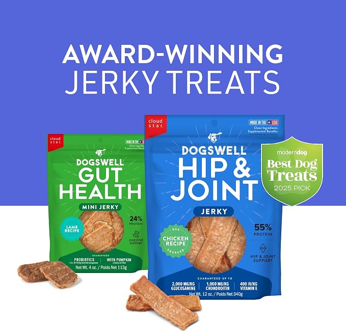 DOGSWELL Hip & Joint Jerky Dog Treats, Chicken Breast, 12 oz. Pouch