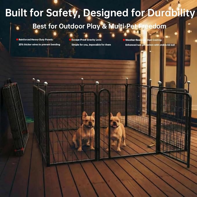 Rustproof Puppy Playpen with Carry Straps, 24in 8 Panels, One Door