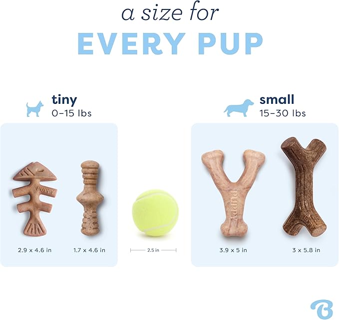 Benebone Puppy 4-Pack Dog Chew Toys for Gentle Chewers, Dog Bones, Small | Durable Made in USA, REAL Bacon, Jack Salmon & Maplewood Flavors, Puppy Teething Toys