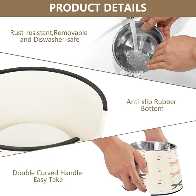 YETTASBIN Beautiful Bow Elevated Dog Bowls, Prevention of Vertebrae Disease Raised Dog & Cat Bowl Stand with Removable Stainless Steel Bowls, Non-Slip Spill-Proof Pet Food & Water Bowl Dish