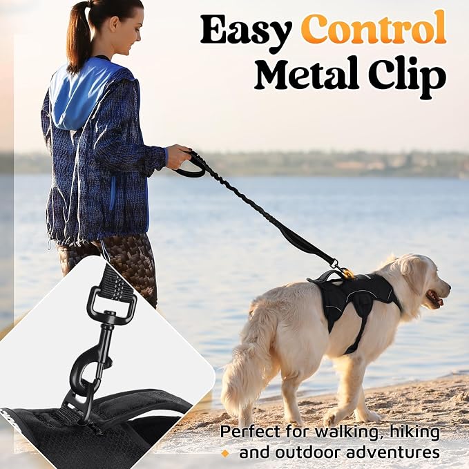 rabbitgoo Escape Proof Dog Harness for Medium, No Pull with Lift Handle | No Escape, Full Soft Padded, Reflective Adjustable Vest, Leash Clip for Walking Hiking Training, Black, Medium
