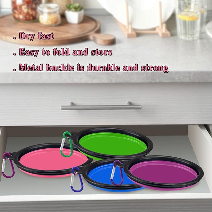 LAVAED 4-Pack Collapsible Dog Bowls with Carabiner Clip