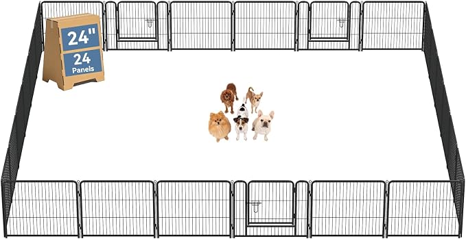 DUMOS Dog Playpen Indoor/Outdoor, Metal, 24in, 24 Panels, Foldable with Door