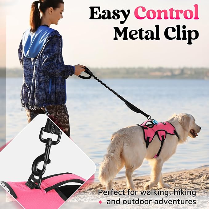 rabbitgoo Escape Proof Dog Harness for Large, No Pull with Lift Handle | No Escape, Full Soft Padded, Reflective Adjustable Vest, Leash Clip for Walking Hiking Training, Peach Pink, Large