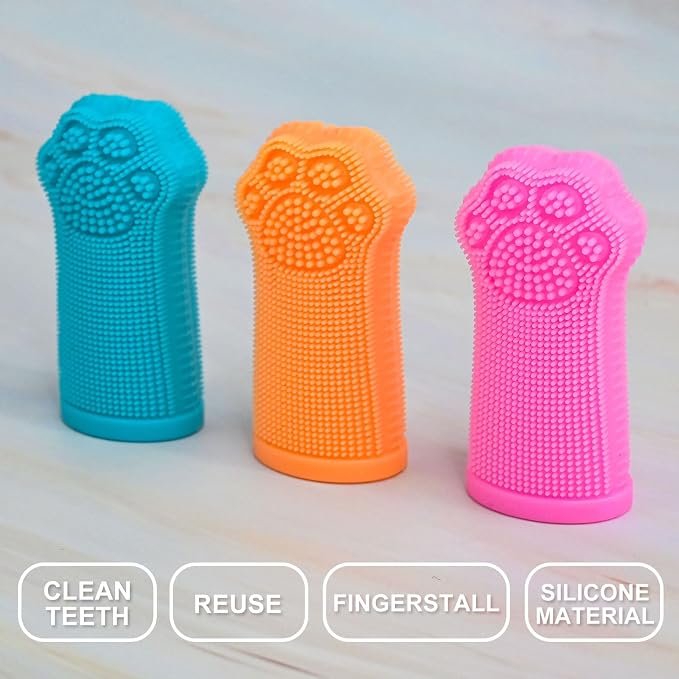 Hera Harmony Finger Toothbrush for Dogs & Cats, Soft Silicone Pet Dental Care Brush for Plaque & Tartar Removal, Teeth Cleaning & Gum Massage, Reusable 3 Pack