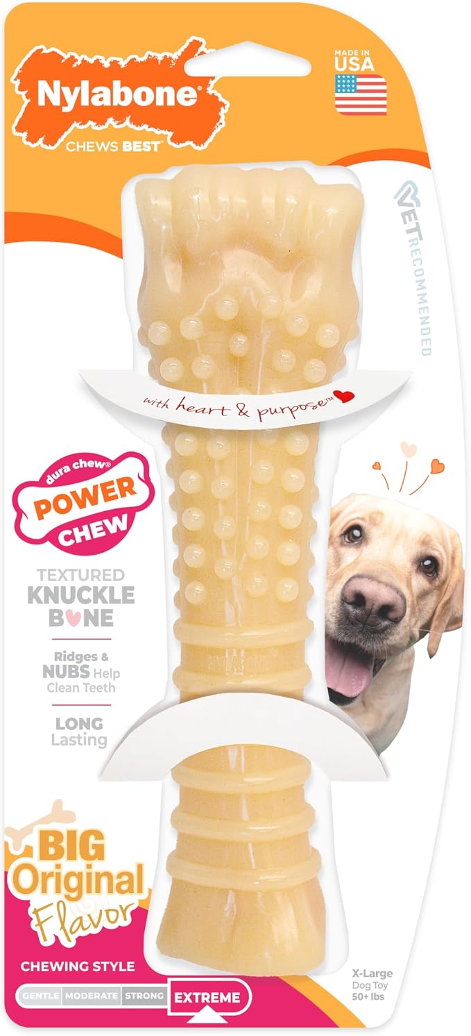 Nylabone Power Chew Textured Bone Dog Chew Toy, Original Flavor, X-Large | Durable dog toys, long lasting, discourages destructive chewing, teeth-cleaning textures, flavor throughout, for dogs 50+ lbs