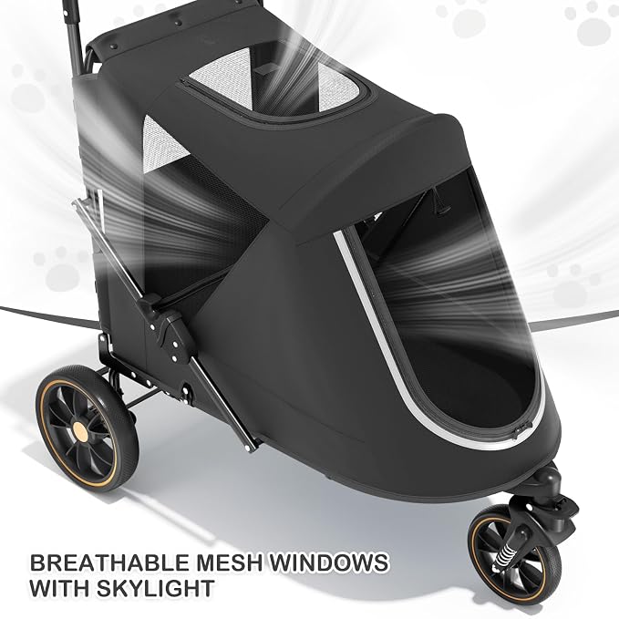 MoNiBloom 3-Wheel Pet Stroller for Large Dogs - Black, up to 55lbs, Dual Entry
