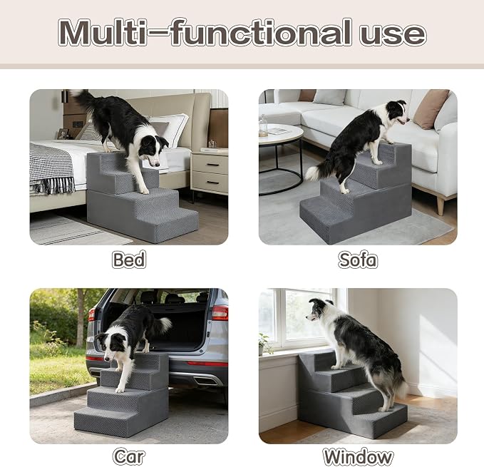 4-Step Dog Steps 18’’ for Bed cat & Dog ramp for Stairs & Step high Bed Non-Slip Out- & Indoor