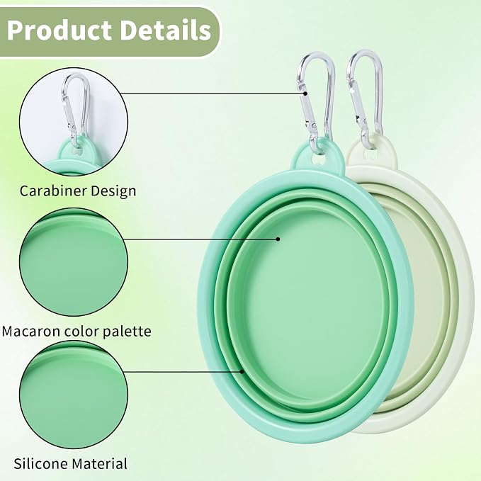 SLSON Macaron Collapsible Dog Bowl, 2 Pack, Small, Light Green & Light Yellow